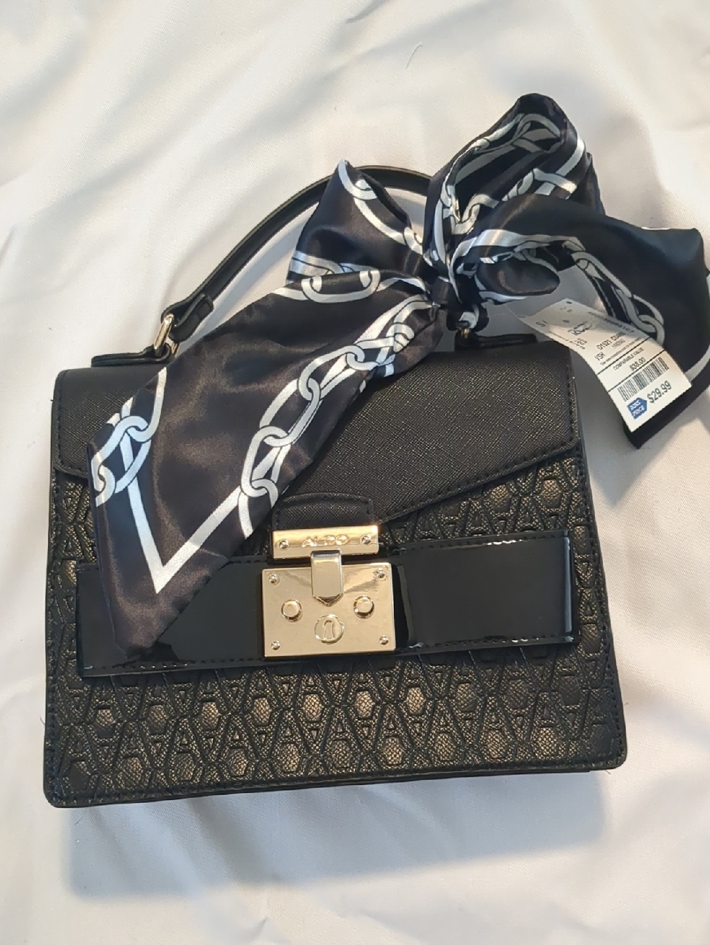 ALDO Structured Black Top-Handle Satchel with Gold Lock